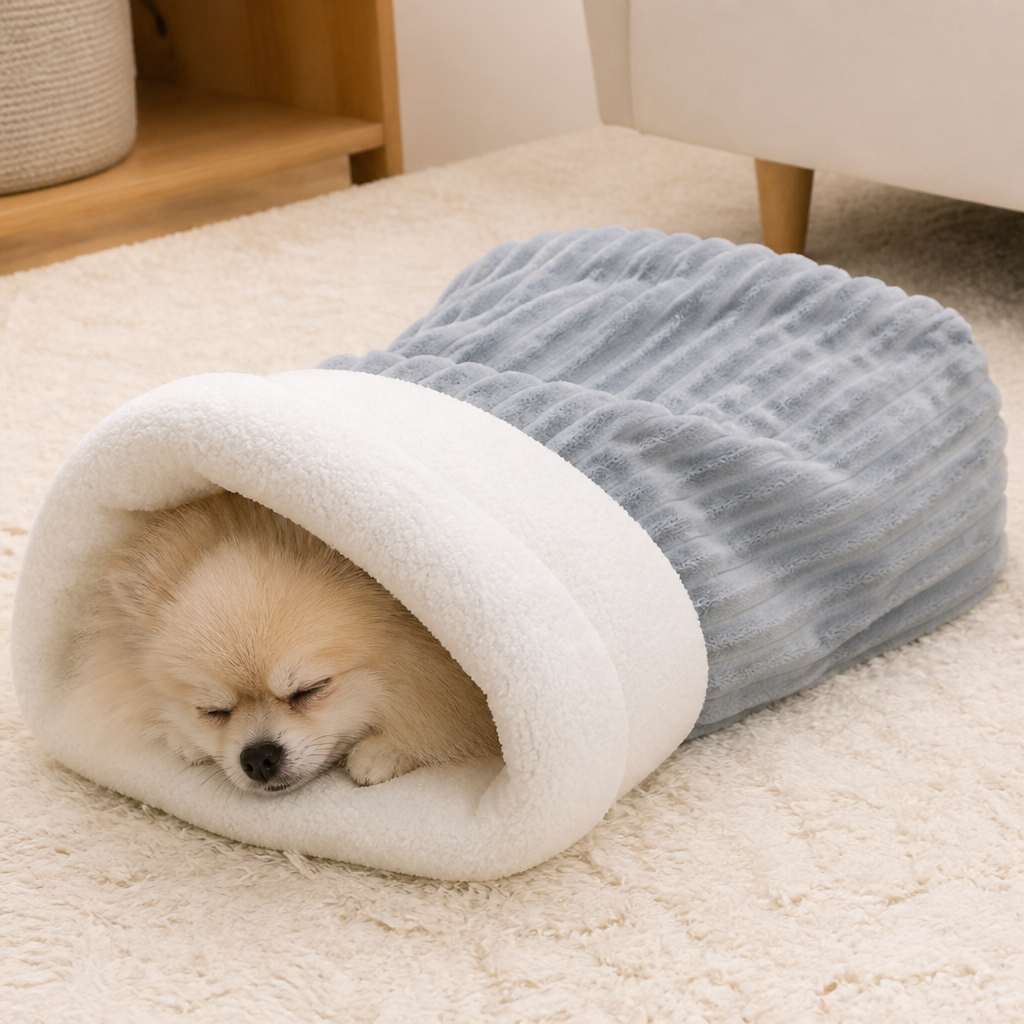 Plush Semi-Enclosed Windproof Pet Sleeping Bag (For Small Cats & Dogs)