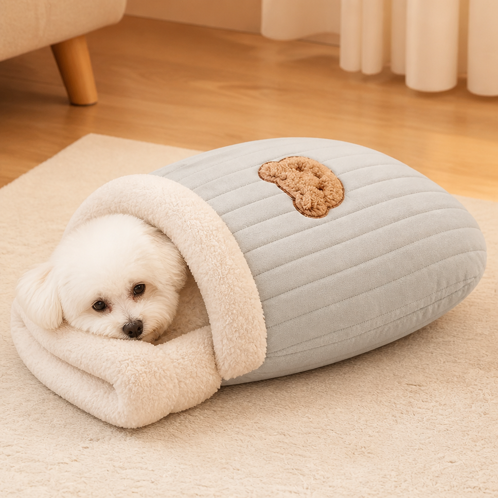 Plush Semi-Enclosed Windproof Pet Sleeping Bag (For Small Cats & Dogs)