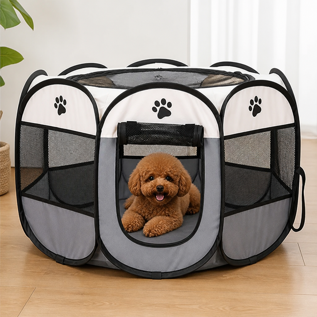 Pop-Up & Foldable Mesh Pet Tent (Zippered Doors)