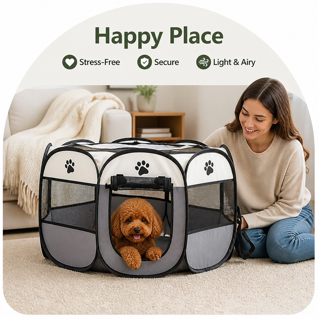 Pop-Up & Foldable Mesh Pet Tent (Zippered Doors)