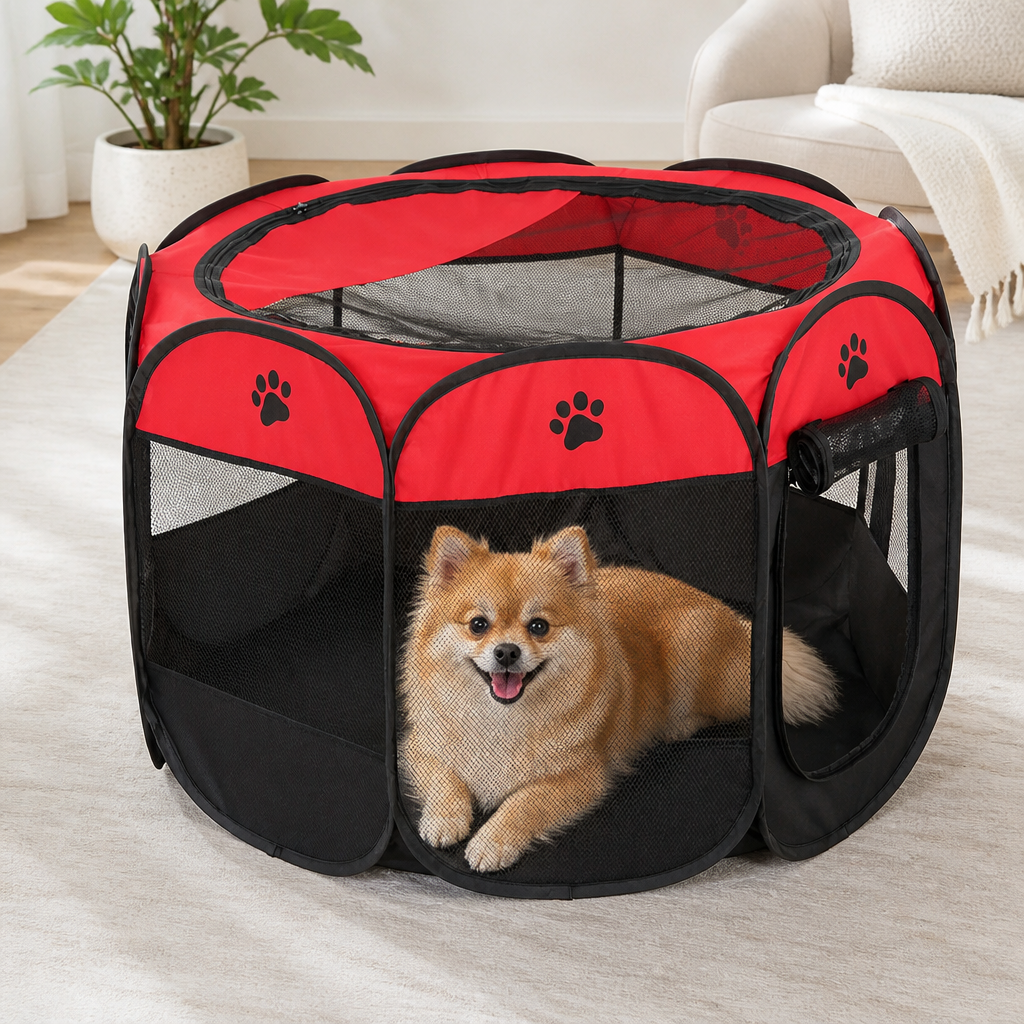 Pop-Up & Foldable Mesh Pet Tent (Zippered Doors)