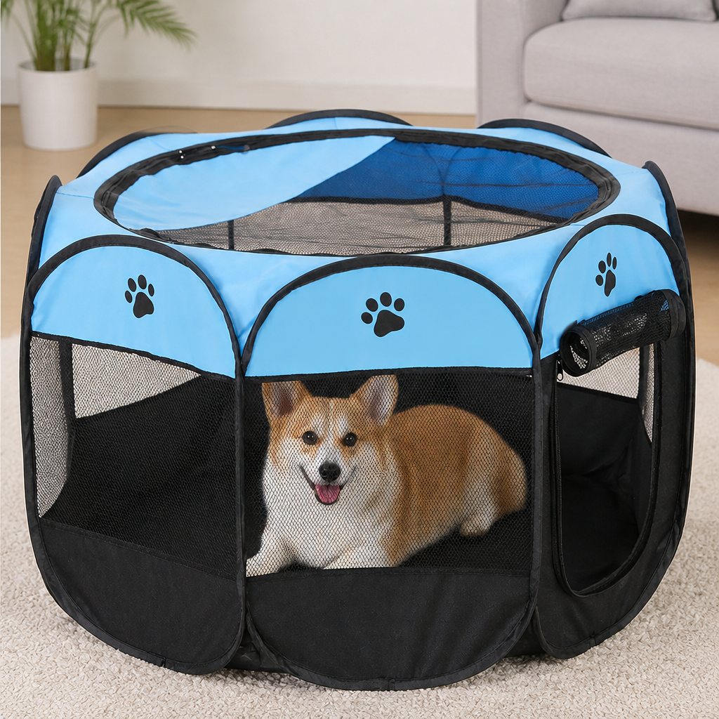 Pop-Up & Foldable Mesh Pet Tent (Zippered Doors)