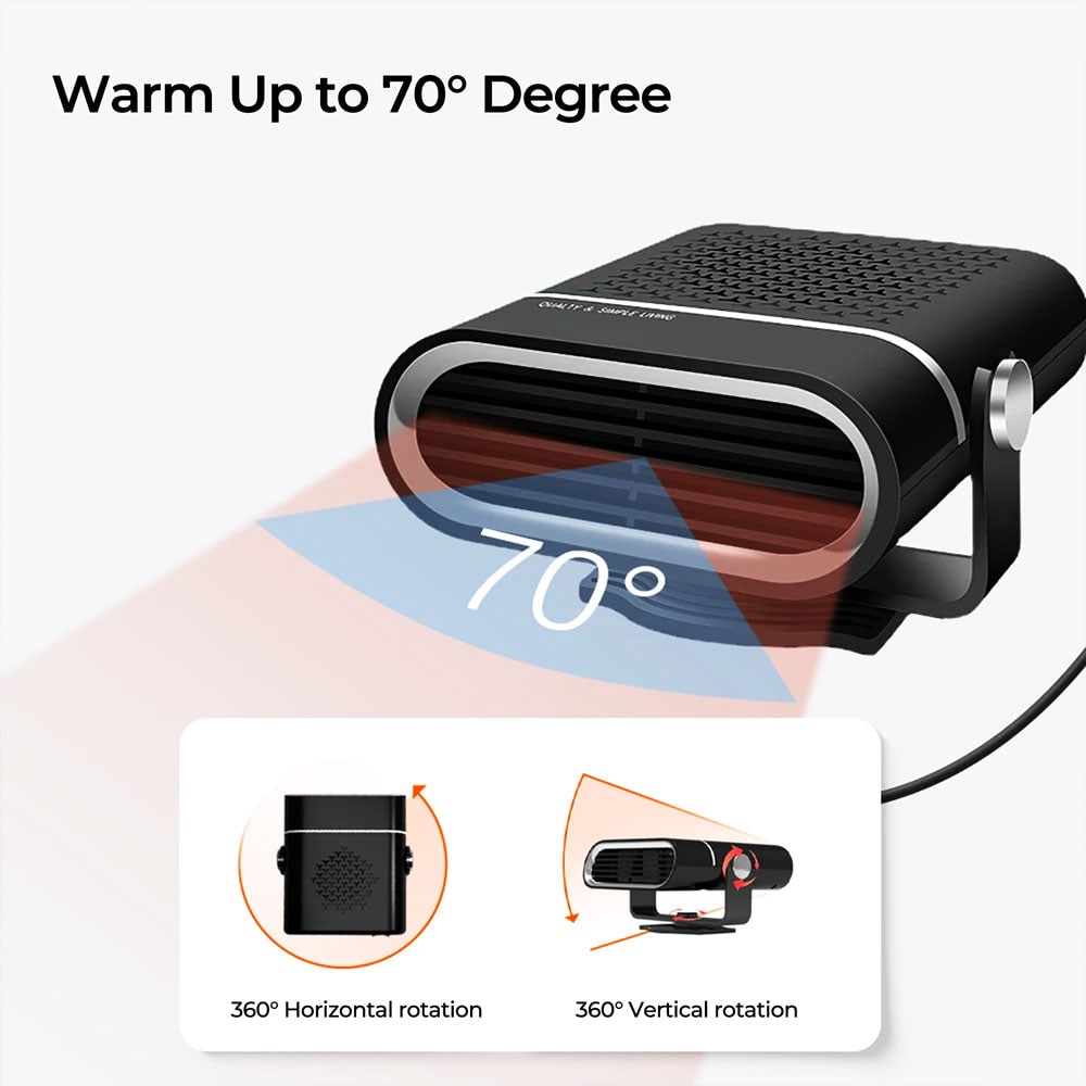 Portable Car Heater and Auto with 12V Plug-In Fan and Quick Heat Defrost 12 Volt DC