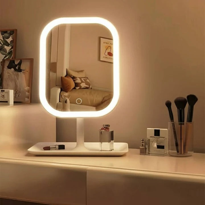 Portable Cosmetic Mirror with Lights and High Definition Glass and USB Charging Port and Compact Stand
