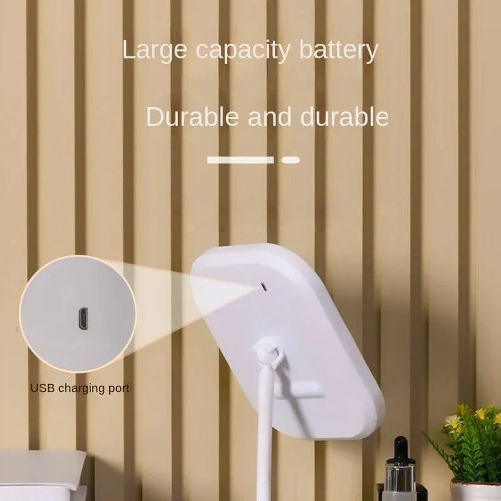 Portable Cosmetic Mirror with Lights and High Definition Glass and USB Charging Port and Compact Stand