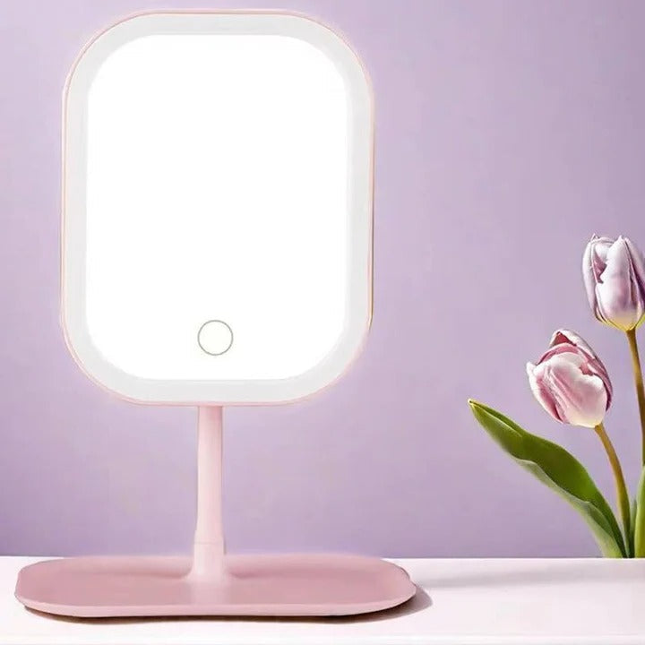 Portable Cosmetic Mirror with Lights and High Definition Glass and USB Charging Port and Compact Stand