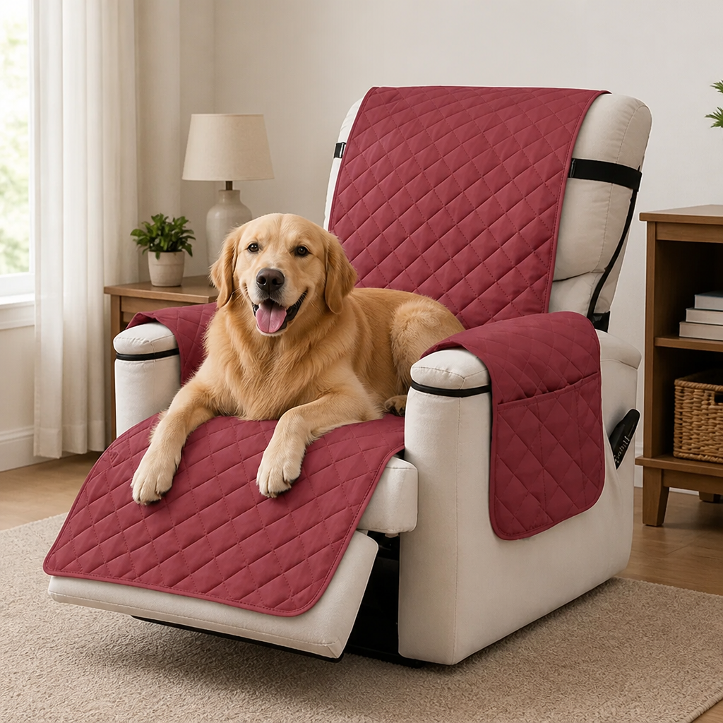 Quilted Waterproof & Anti-Slip Recliner Cover (Side Pockets)