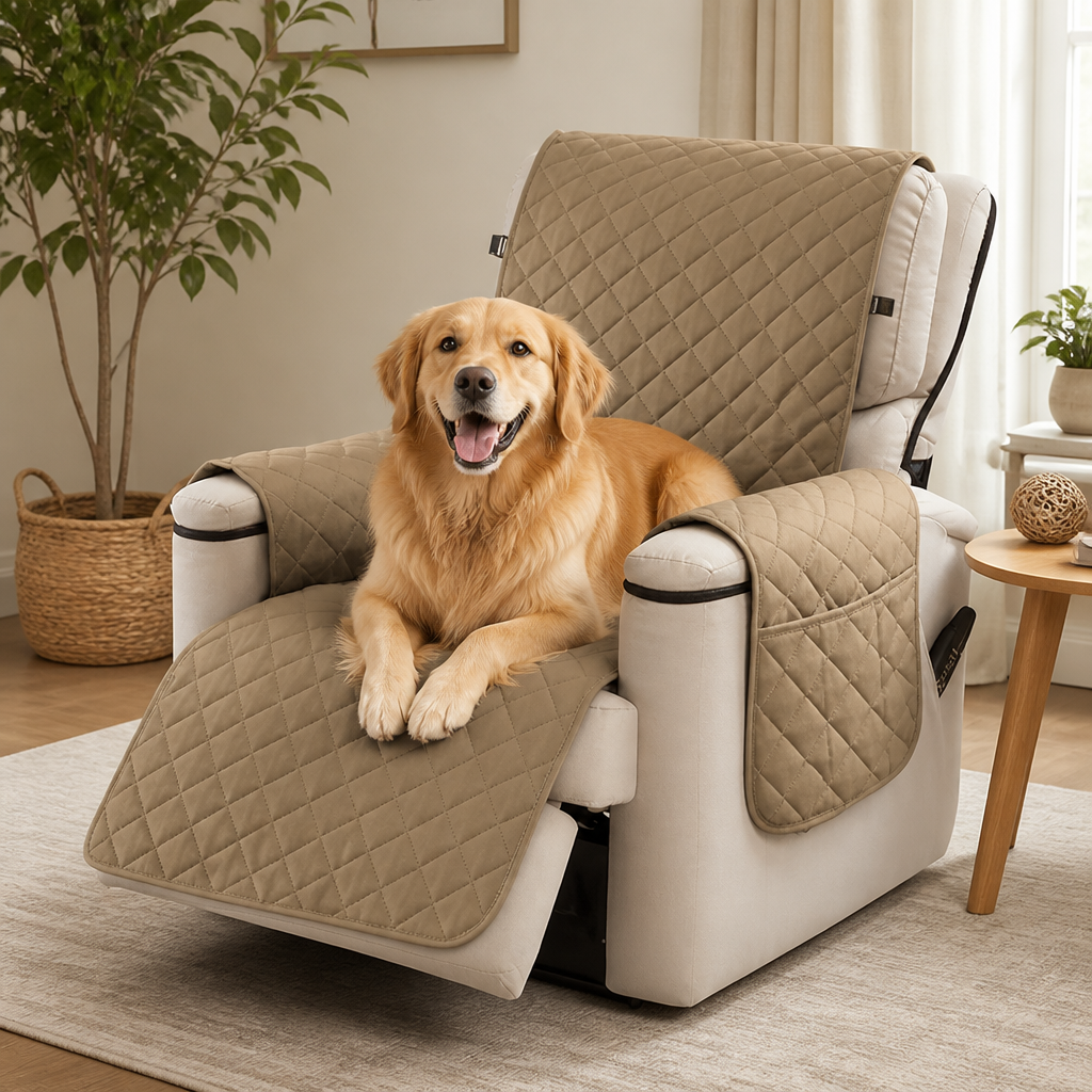 Quilted Waterproof & Anti-Slip Recliner Cover (Side Pockets)
