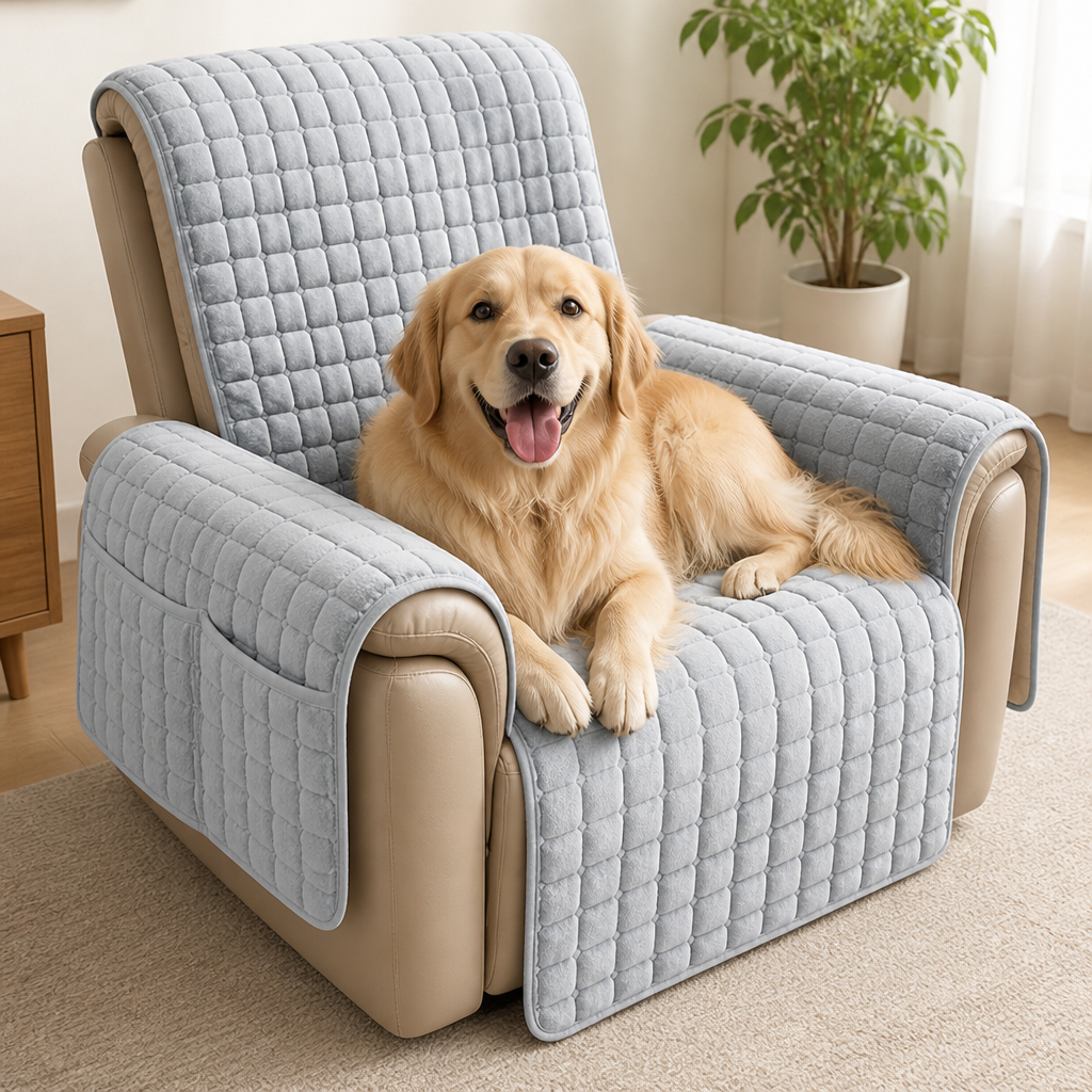 Quilted Waterproof & Anti-Slip Recliner Cover (Side Pockets)