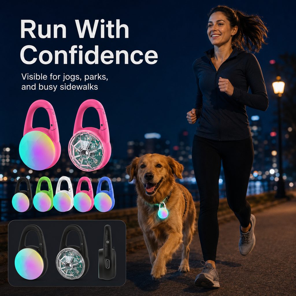 Rechargeable Clip-On LED Dog Safety Light for Night Walks – Keeps Pets Visible During Evening Walks, Jogging & Outdoor A