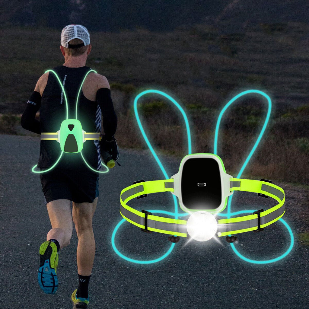 ReflectGlow Running Safety Vest – USB Rechargeable – 6 LED Light Colours – Waterproof and Adjustable – High Visibility f