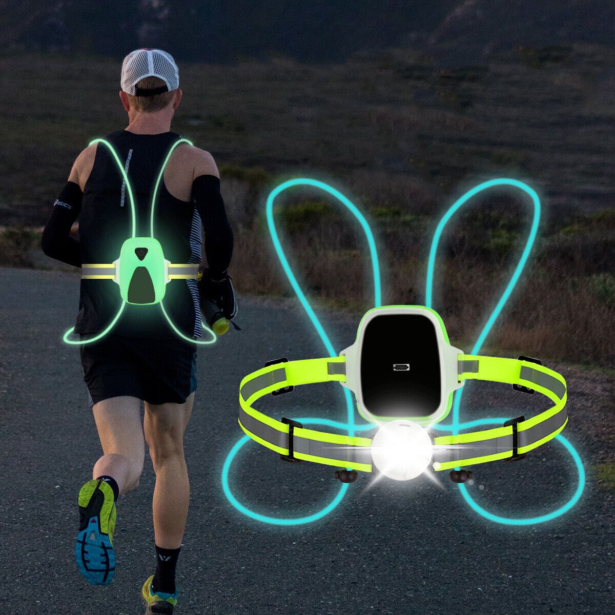 ReflectGlow Running Safety Vest – USB Rechargeable – 6 LED Light Colours – Waterproof and Adjustable – High Visibility f
