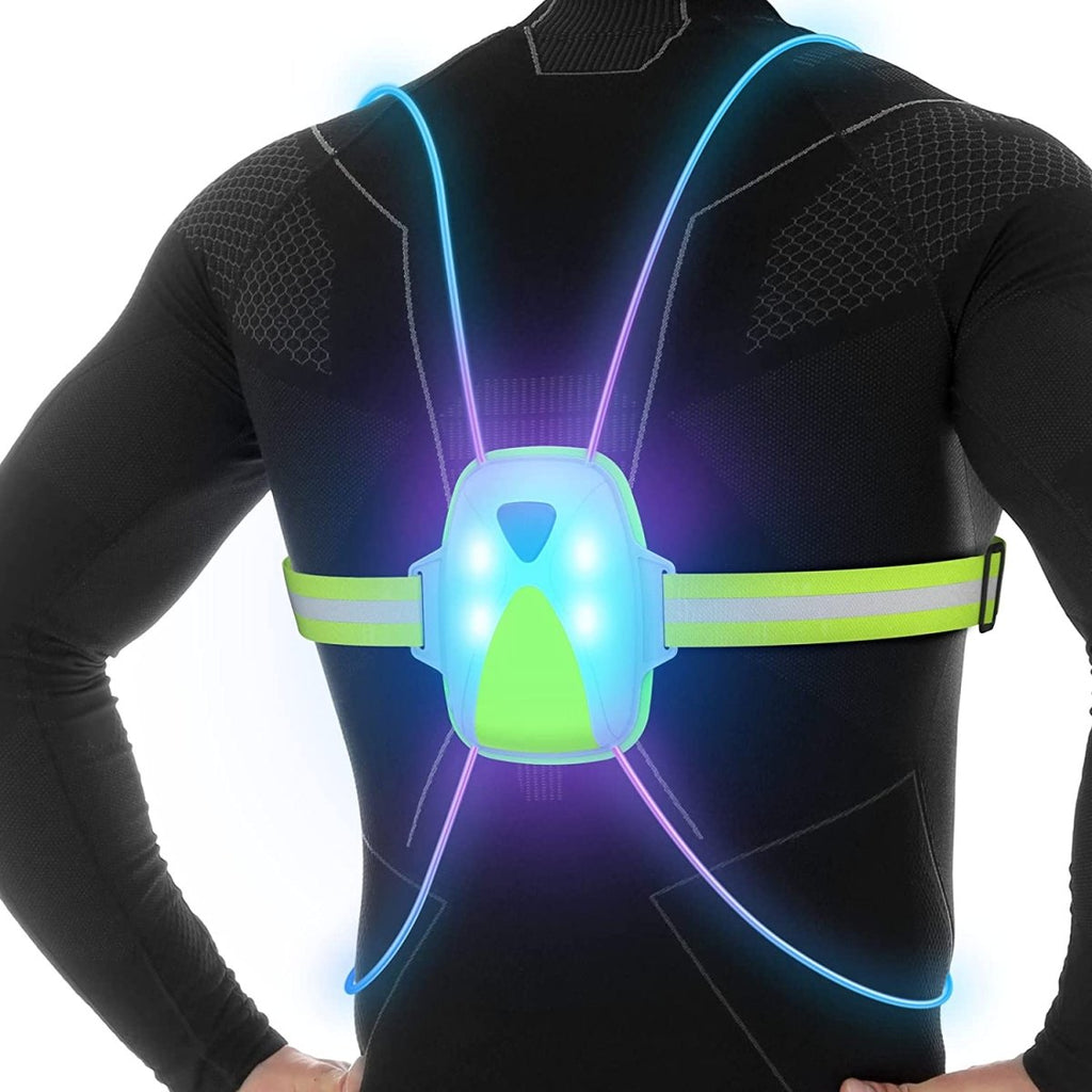 ReflectGlow Running Safety Vest – USB Rechargeable – 6 LED Light Colours – Waterproof and Adjustable – High Visibility f