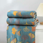 Reversible Cotton Blanket with Ginkgo Leaf Design for Bedroom