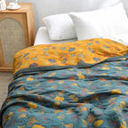 Reversible Cotton Blanket with Ginkgo Leaf Design for Bedroom