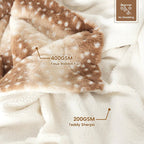 Reversible Deer Print Plush Throw Blanket, Double-Sided Faux Fur Feel
