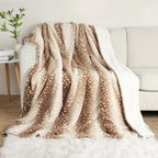 Reversible Deer Print Plush Throw Blanket, Double-Sided Faux Fur Feel