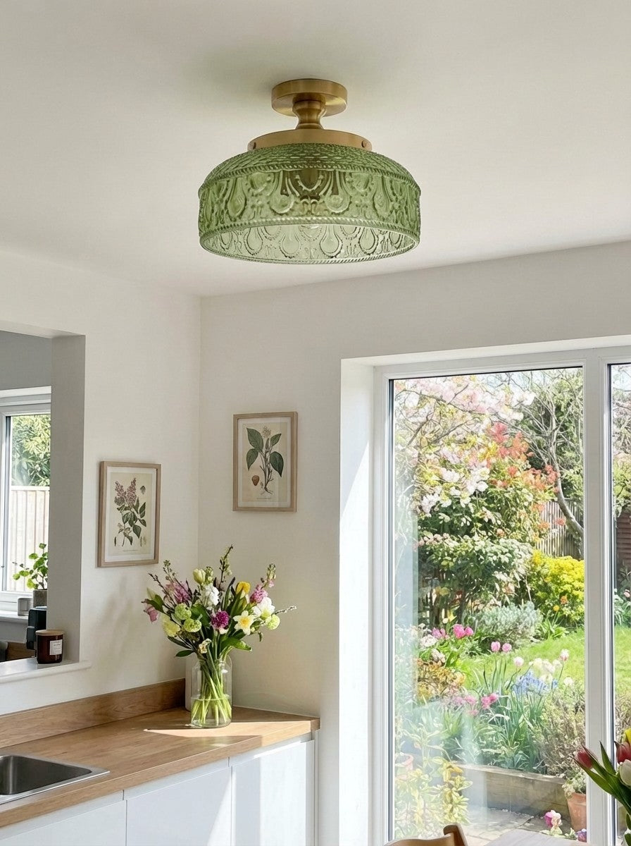 Ribbed Glass Ceiling Lamp with Metal Fixture | Minimalist Lighting for Bedroom and Hallway