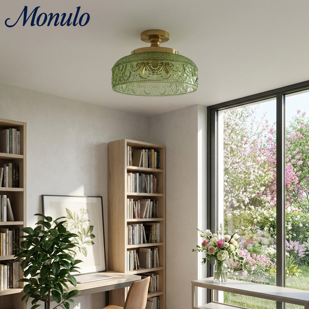 Ribbed Glass Ceiling Lamp with Metal Fixture | Minimalist Lighting for Bedroom and Hallway