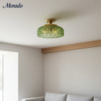 Ribbed Glass Ceiling Lamp with Metal Fixture | Minimalist Lighting for Bedroom and Hallway