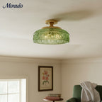 Ribbed Glass Ceiling Lamp with Metal Fixture | Minimalist Lighting for Bedroom and Hallway