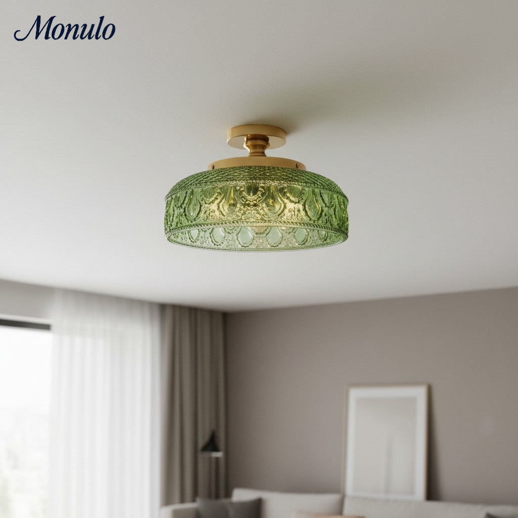 Ribbed Glass Ceiling Lamp with Metal Fixture | Minimalist Lighting for Bedroom and Hallway