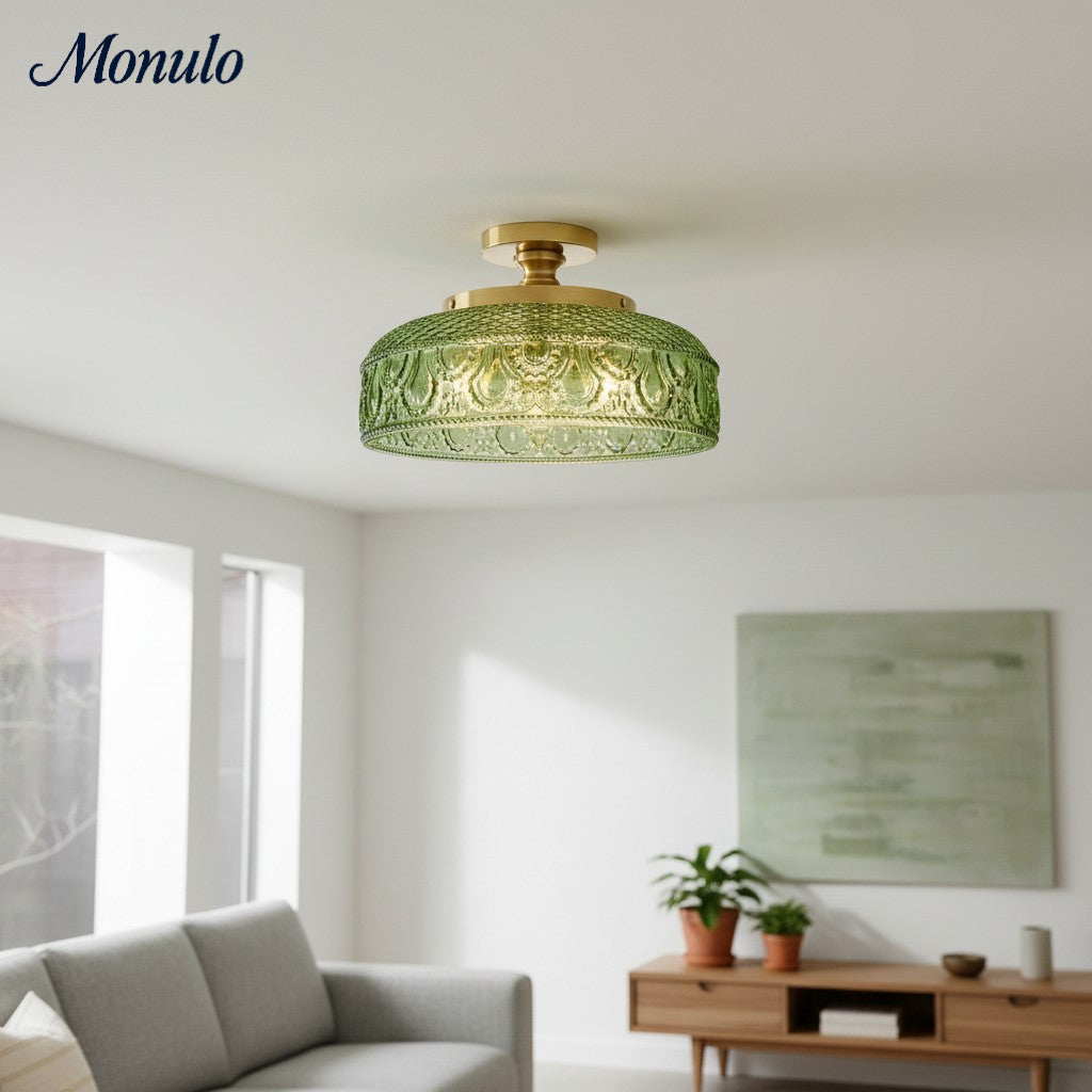 Ribbed Glass Ceiling Lamp with Metal Fixture | Minimalist Lighting for Bedroom and Hallway