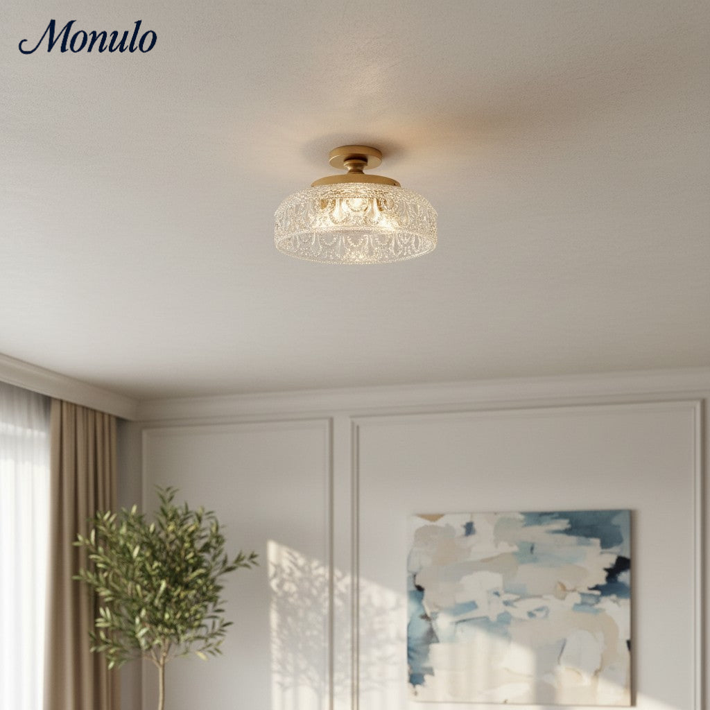 Ribbed Glass Ceiling Lamp with Metal Fixture | Minimalist Lighting for Bedroom and Hallway