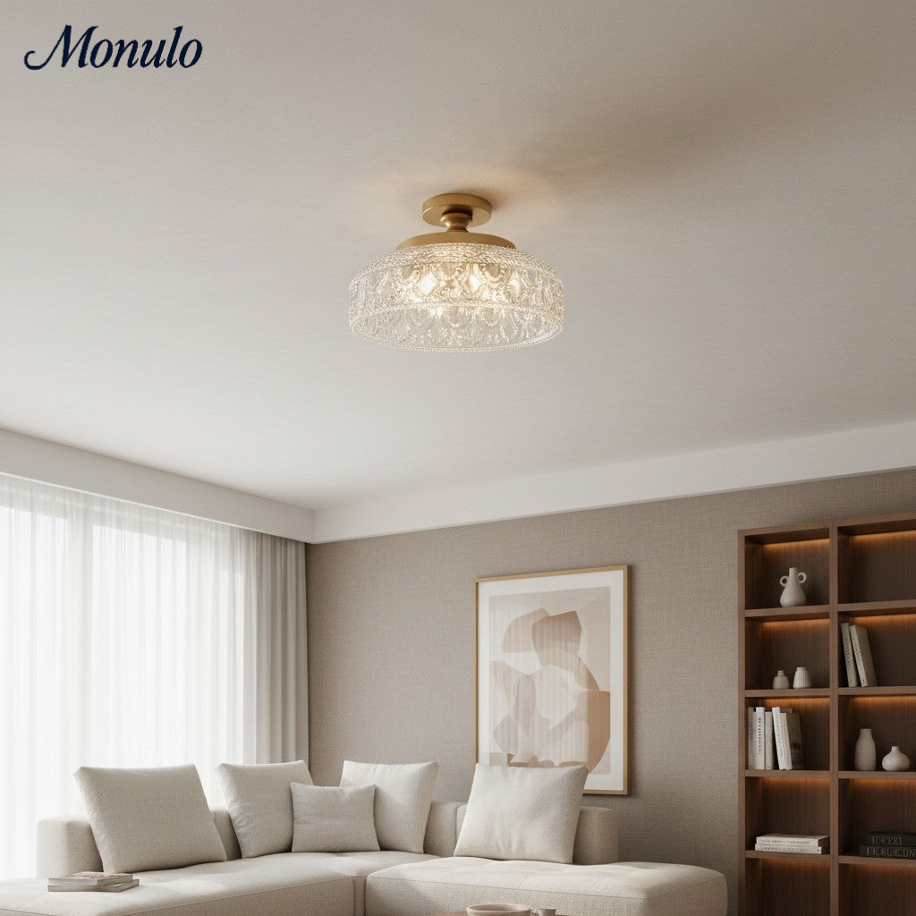 Ribbed Glass Ceiling Lamp with Metal Fixture | Minimalist Lighting for Bedroom and Hallway