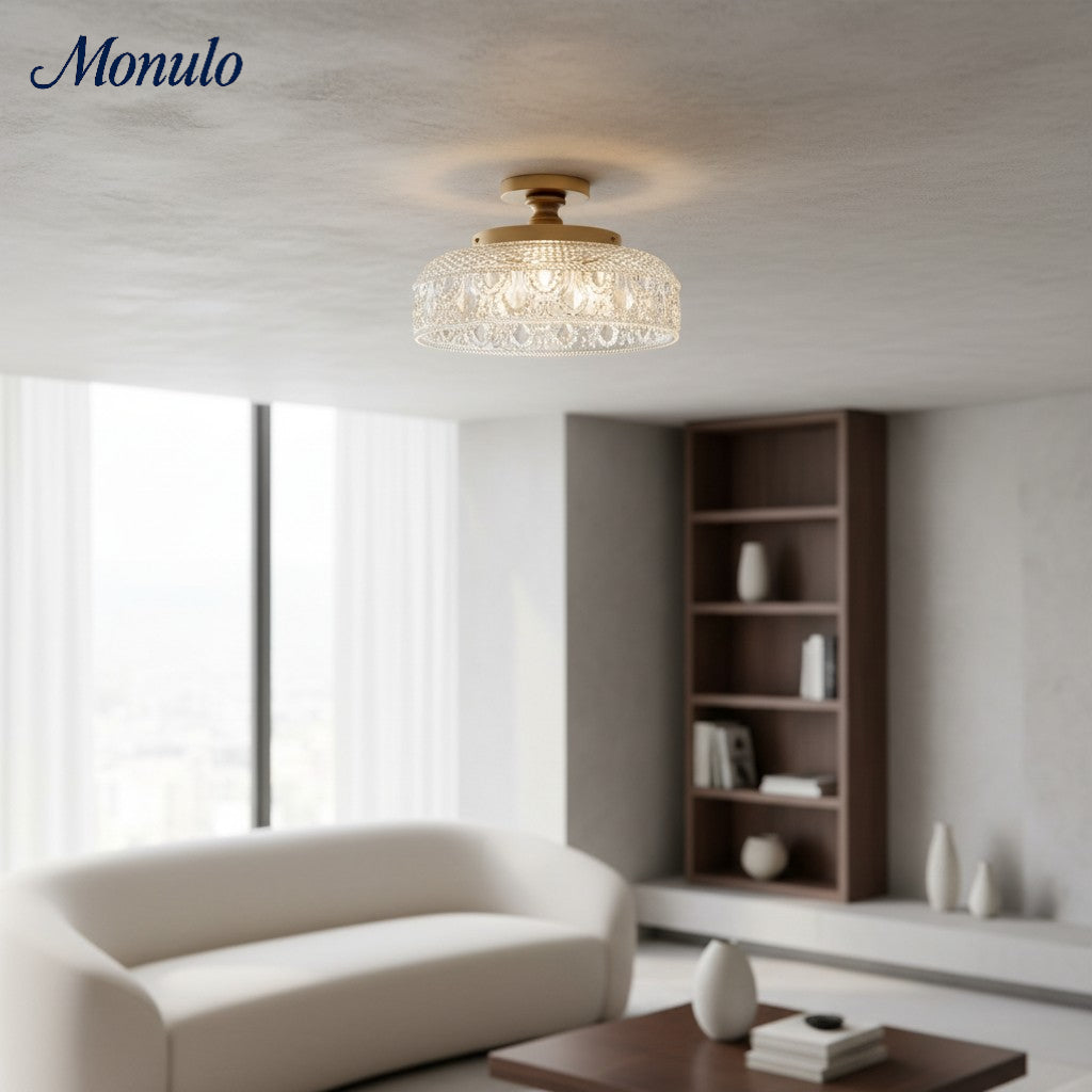 Ribbed Glass Ceiling Lamp with Metal Fixture | Minimalist Lighting for Bedroom and Hallway