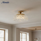 Ribbed Glass Ceiling Lamp with Metal Fixture | Minimalist Lighting for Bedroom and Hallway