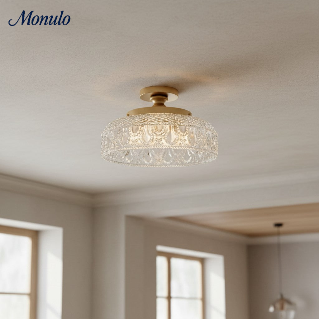 Ribbed Glass Ceiling Lamp with Metal Fixture | Minimalist Lighting for Bedroom and Hallway