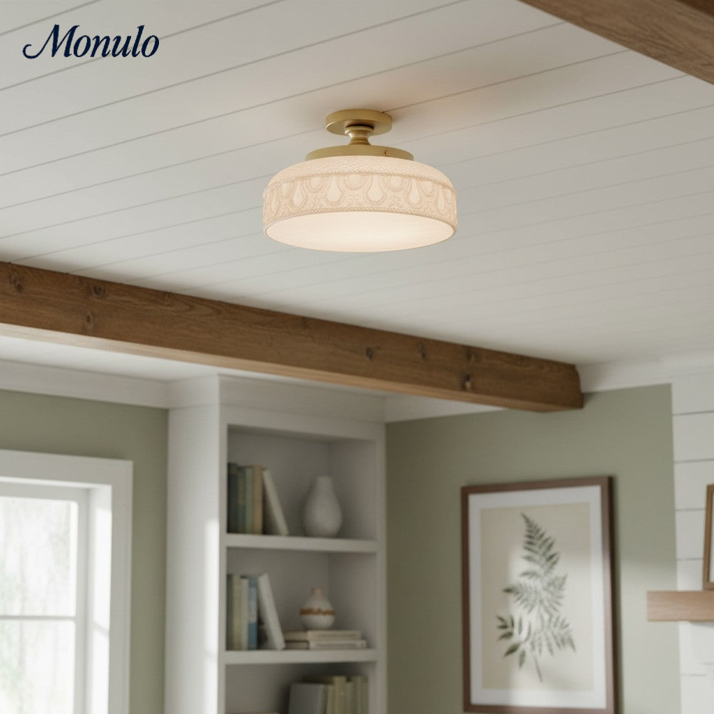 Ribbed Glass Ceiling Lamp with Metal Fixture | Minimalist Lighting for Bedroom and Hallway