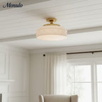 Ribbed Glass Ceiling Lamp with Metal Fixture | Minimalist Lighting for Bedroom and Hallway