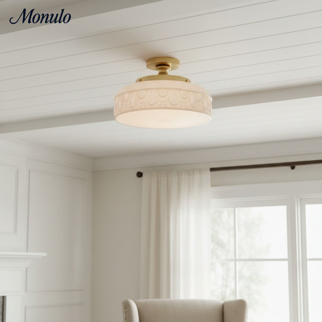Ribbed Glass Ceiling Lamp with Metal Fixture | Minimalist Lighting for Bedroom and Hallway