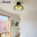 Ribbed Glass Ceiling Lamp with Metal Fixture | Minimalist Lighting for Bedroom and Hallway