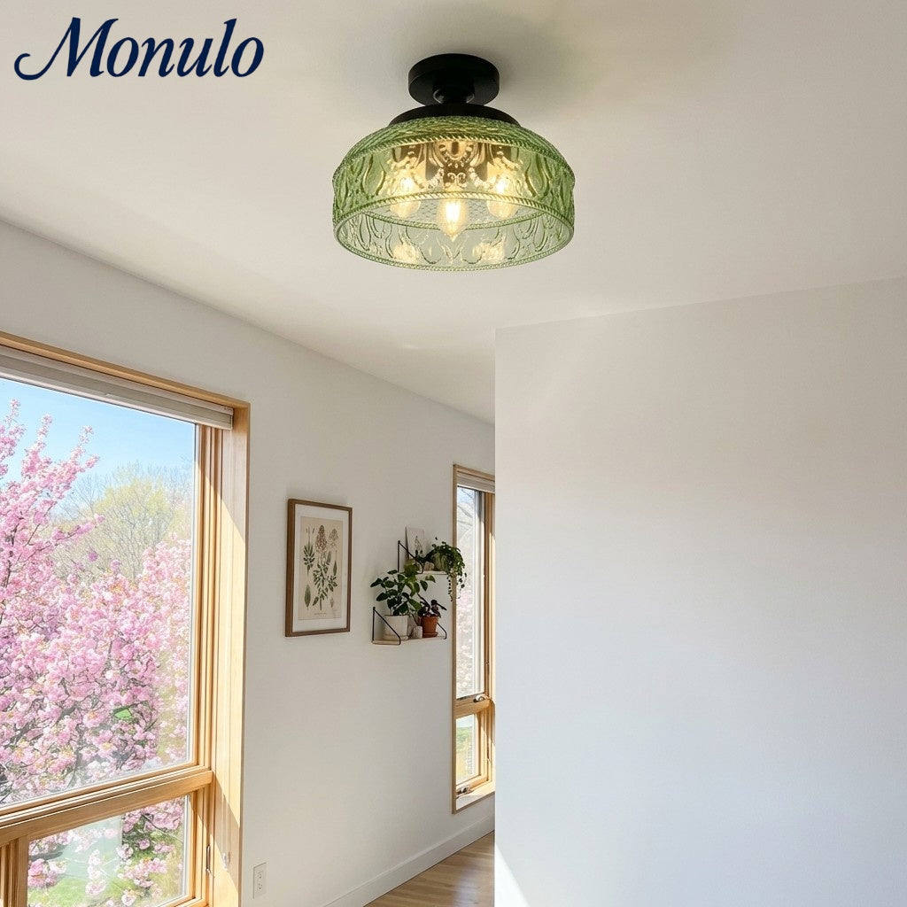 Ribbed Glass Ceiling Lamp with Metal Fixture | Minimalist Lighting for Bedroom and Hallway