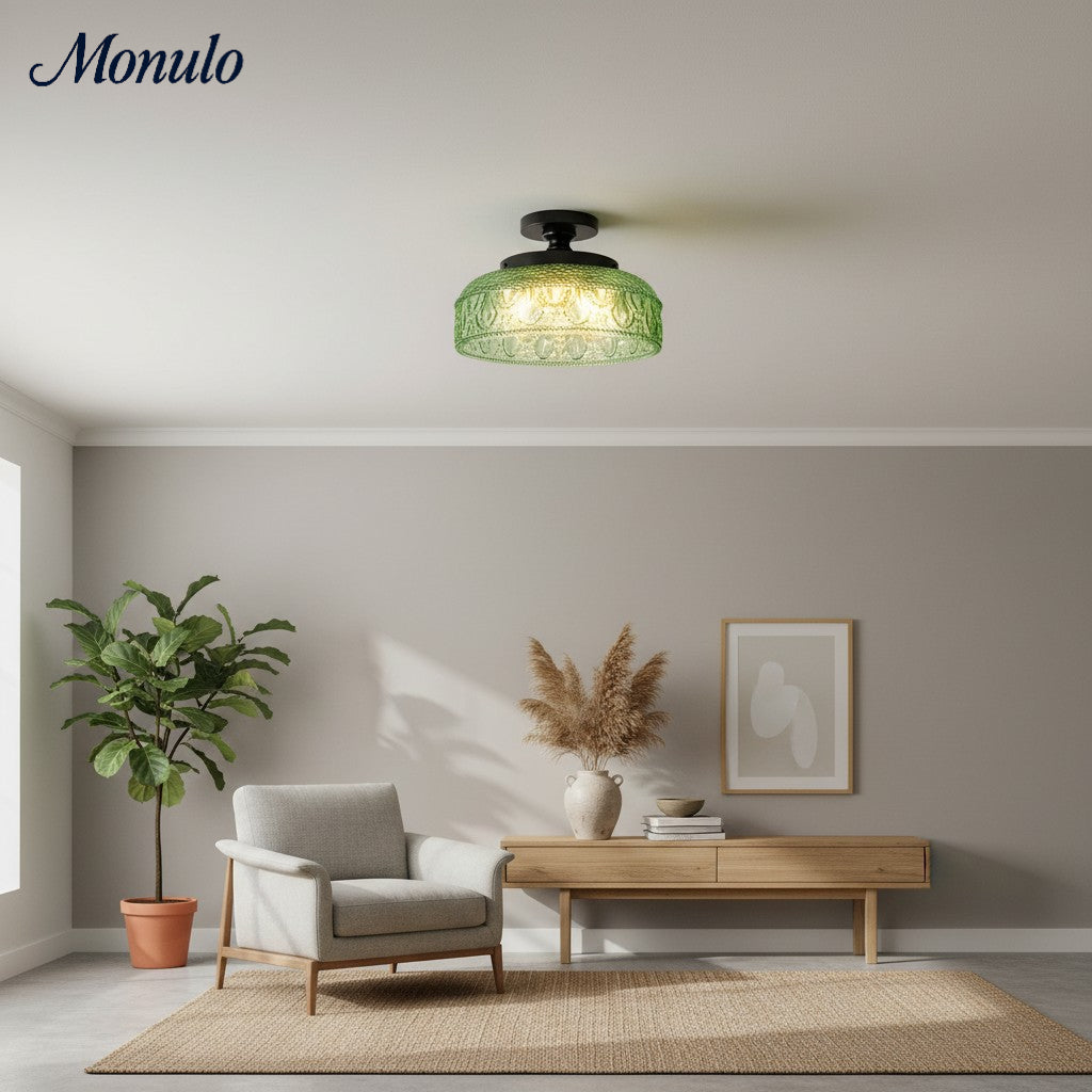 Ribbed Glass Ceiling Lamp with Metal Fixture | Minimalist Lighting for Bedroom and Hallway
