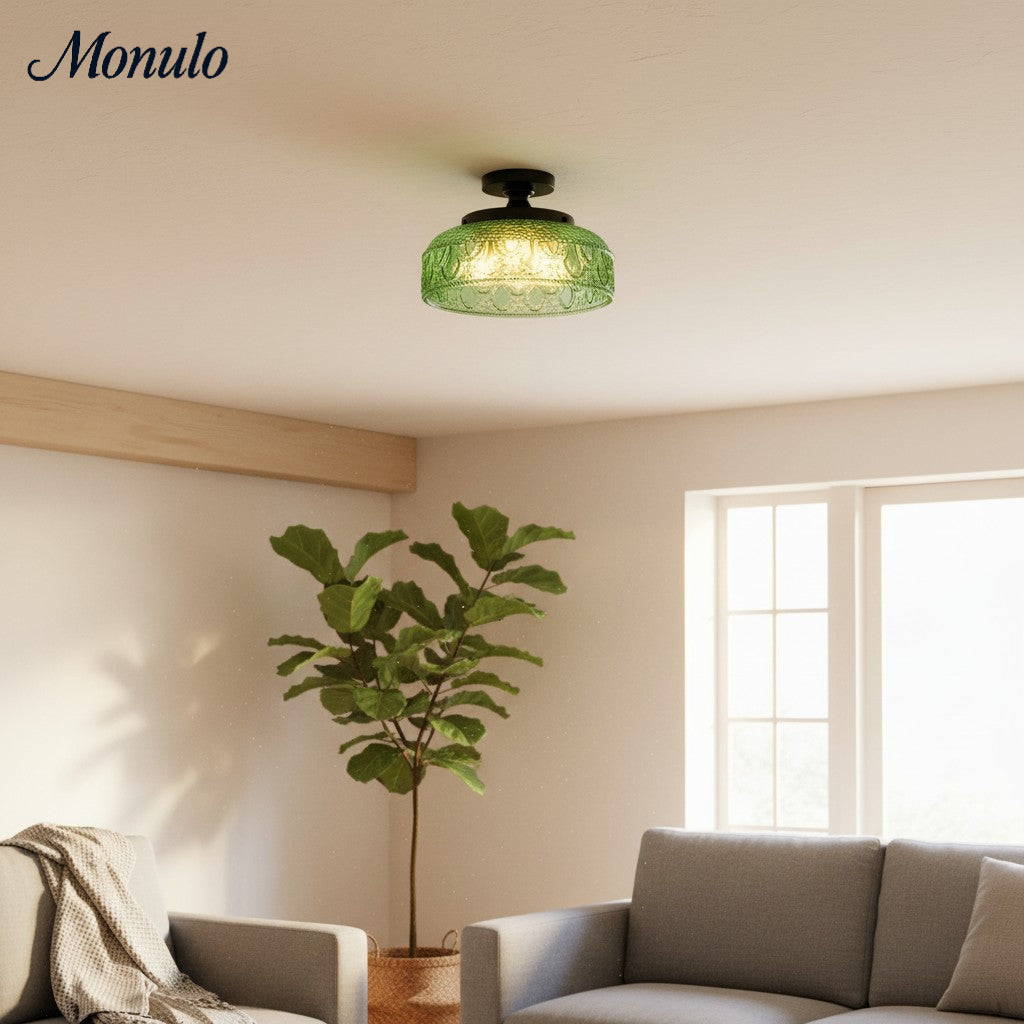 Ribbed Glass Ceiling Lamp with Metal Fixture | Minimalist Lighting for Bedroom and Hallway