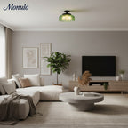 Ribbed Glass Ceiling Lamp with Metal Fixture | Minimalist Lighting for Bedroom and Hallway