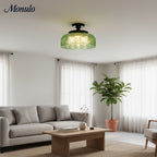 Ribbed Glass Ceiling Lamp with Metal Fixture | Minimalist Lighting for Bedroom and Hallway