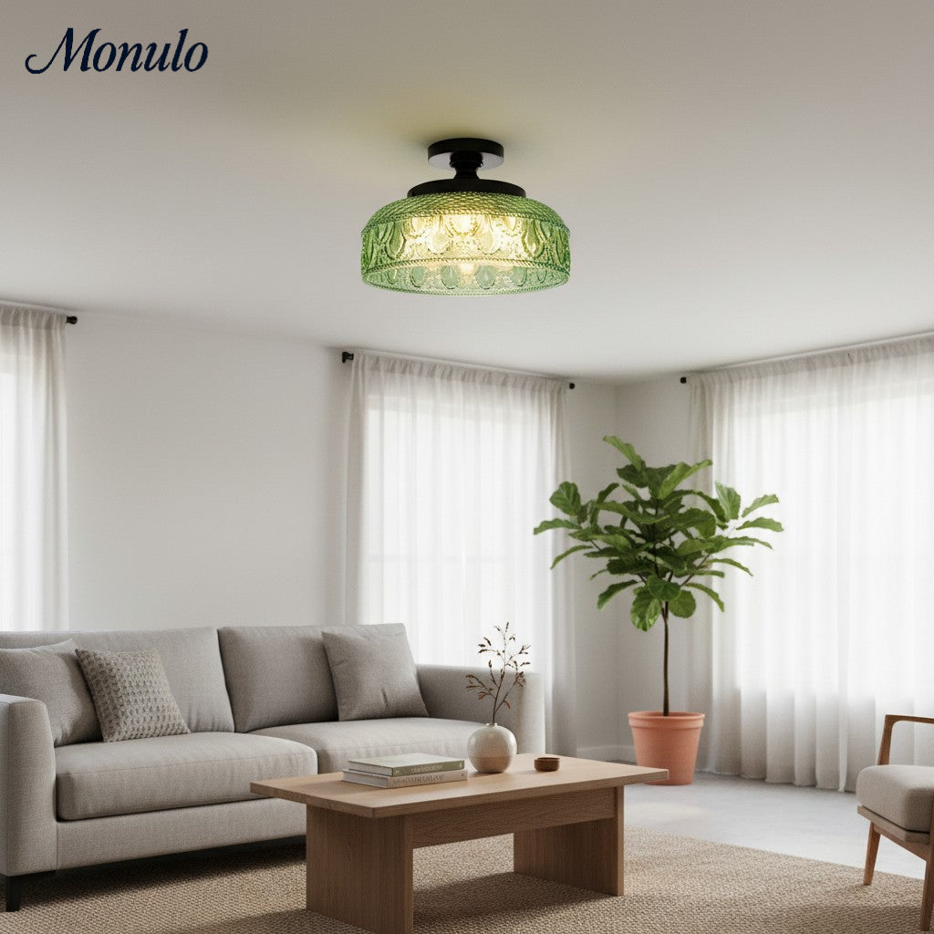 Ribbed Glass Ceiling Lamp with Metal Fixture | Minimalist Lighting for Bedroom and Hallway