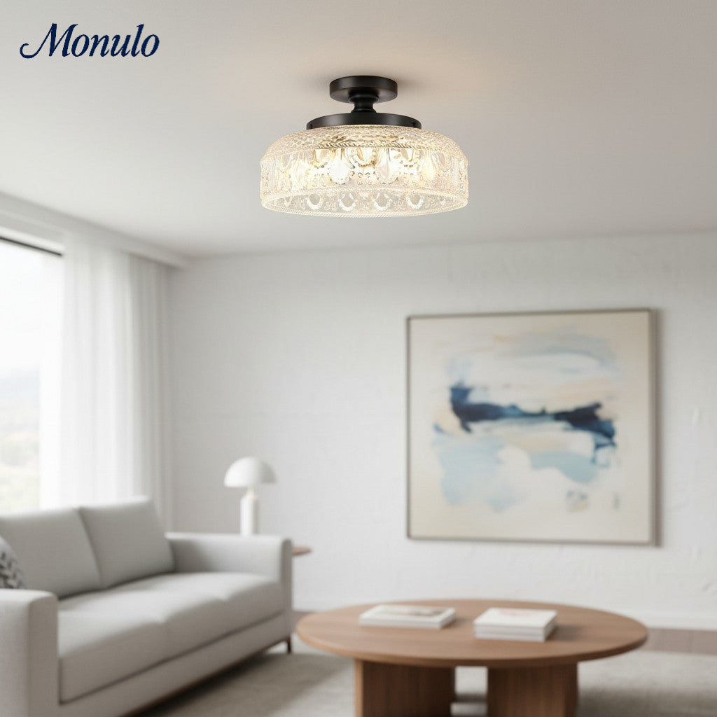 Ribbed Glass Ceiling Lamp with Metal Fixture | Minimalist Lighting for Bedroom and Hallway