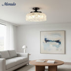Ribbed Glass Ceiling Lamp with Metal Fixture | Minimalist Lighting for Bedroom and Hallway