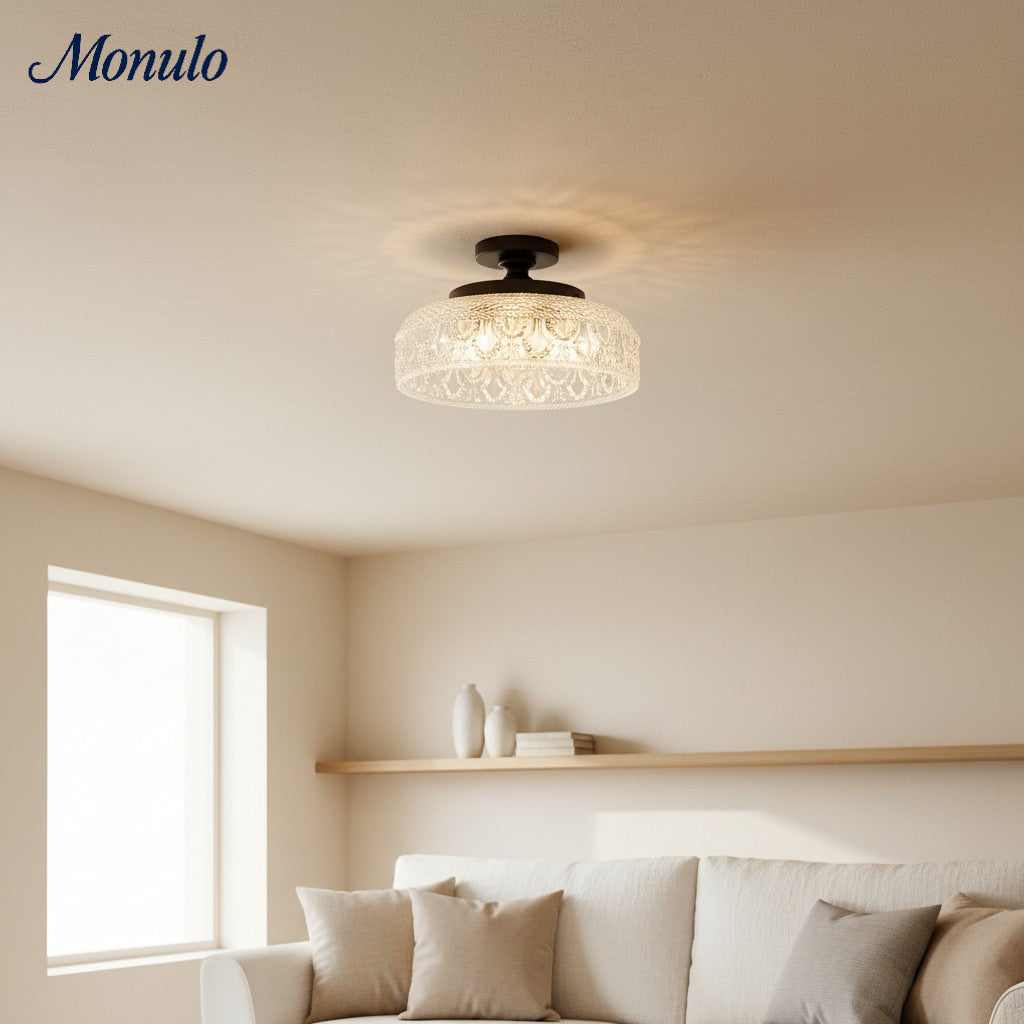 Ribbed Glass Ceiling Lamp with Metal Fixture | Minimalist Lighting for Bedroom and Hallway