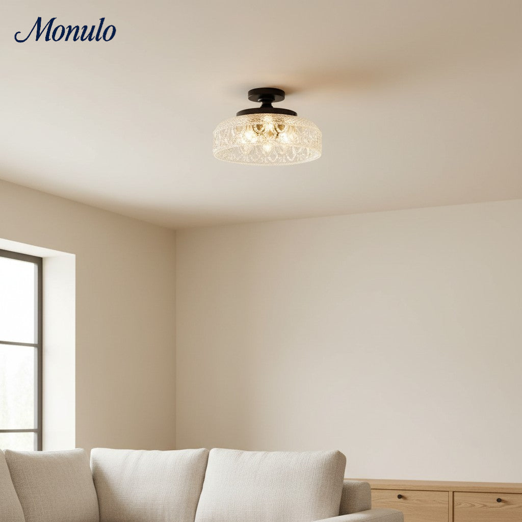 Ribbed Glass Ceiling Lamp with Metal Fixture | Minimalist Lighting for Bedroom and Hallway