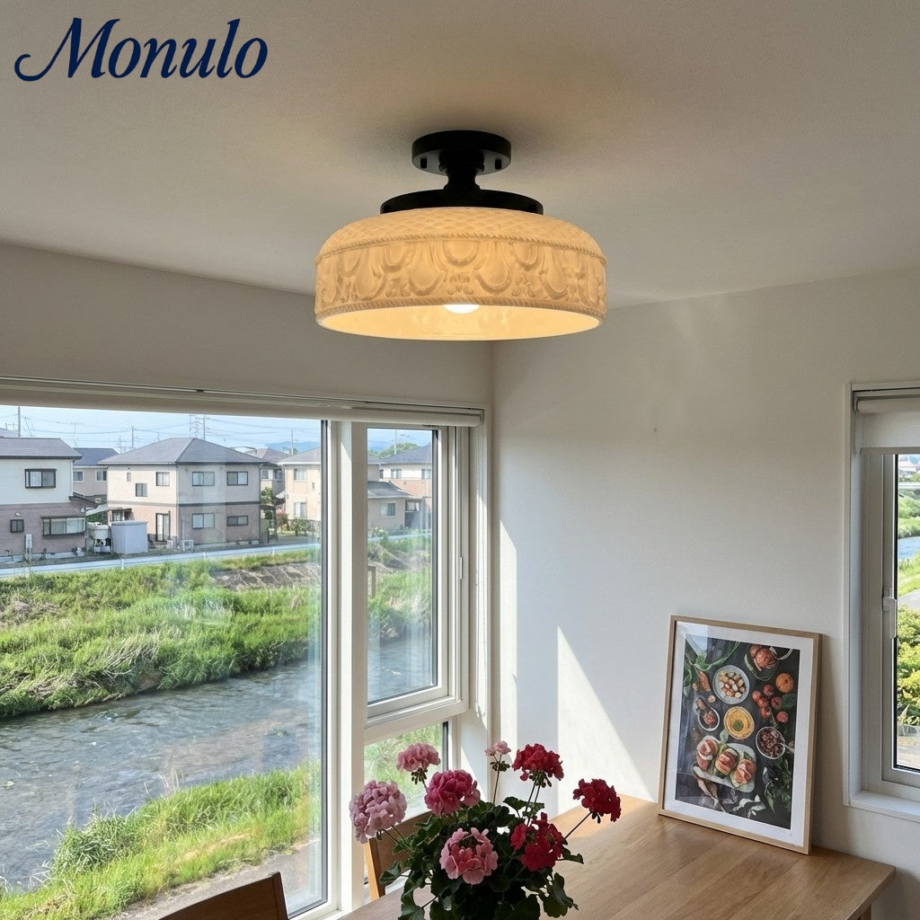 Ribbed Glass Ceiling Lamp with Metal Fixture | Minimalist Lighting for Bedroom and Hallway
