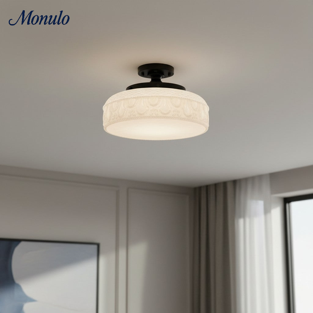 Ribbed Glass Ceiling Lamp with Metal Fixture | Minimalist Lighting for Bedroom and Hallway