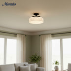 Ribbed Glass Ceiling Lamp with Metal Fixture | Minimalist Lighting for Bedroom and Hallway
