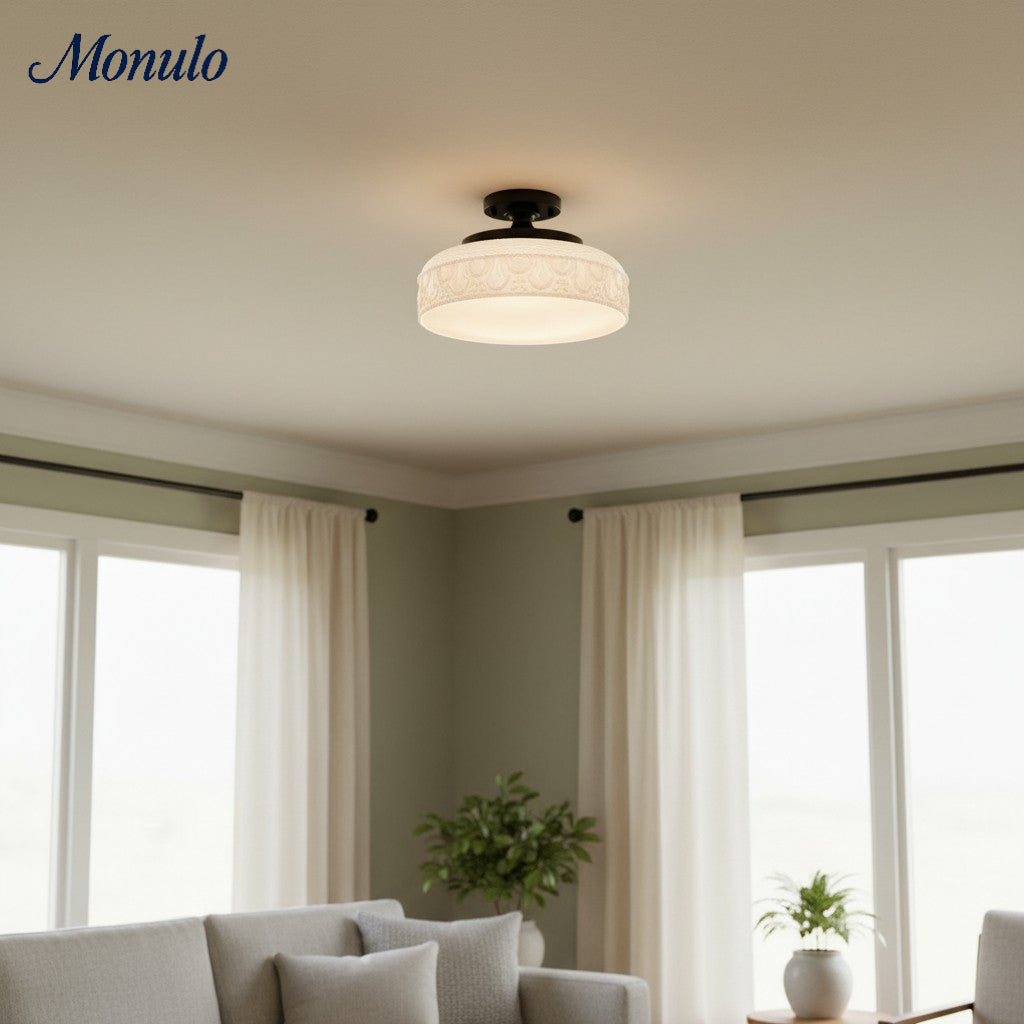 Ribbed Glass Ceiling Lamp with Metal Fixture | Minimalist Lighting for Bedroom and Hallway